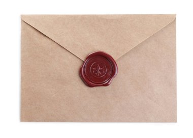 Balmumu mühürlü zarf beyaz, üst görünümde izole