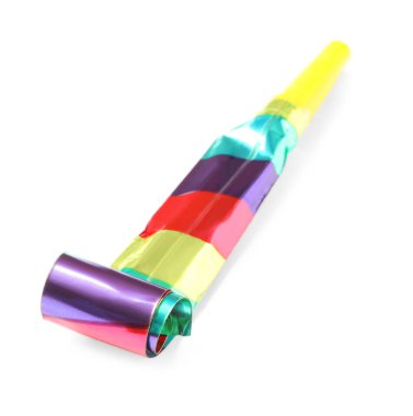 Parti üfleyicisi beyazı izole etti. Palyaçonun aksesuarı