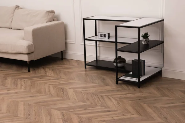 Modern Living Room Parquet Flooring Stylish Furniture — Stock Photo, Image