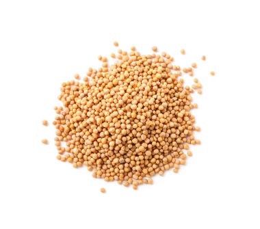 Hardal tohumu yığını beyaz, üst görünümde izole