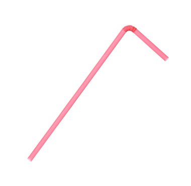 İçmek için kırmızı plastik pipet beyaz üzerine izole edilmiş.