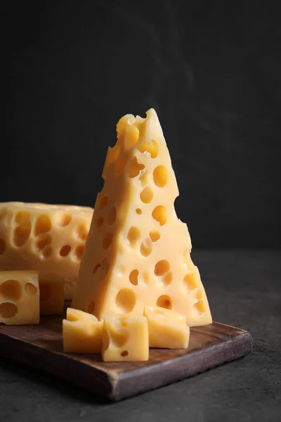 Tasty Fresh Cheese Dark Grey Table — Stock Photo, Image