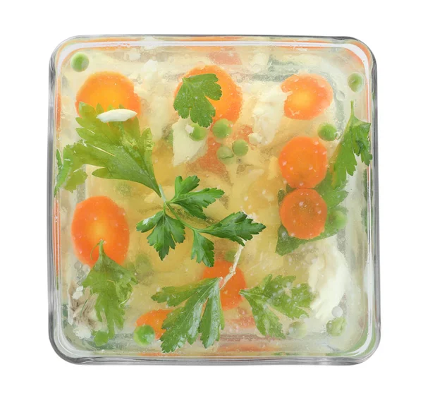 Delicious Fish Aspic Glass Bowl Isolated White Top View — Stock Photo, Image