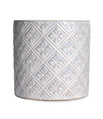 Beyaz üzerine izole edilmiş güzel desenli seramik saksı.