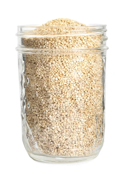 Glass Jar Quinoa White Background — Stock Photo, Image