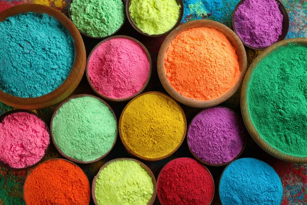 Colorants Poudre Colorés Comme Fond Vue Dessus Festival Holi — Photo