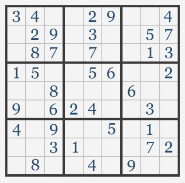 Klasik Sudoku. Beyaz arkaplanda numaraları olan ızgaralar, illüstrasyon