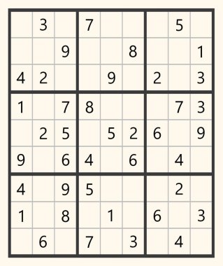Klasik Sudoku. Beyaz arkaplanda numaraları olan ızgaralar, illüstrasyon