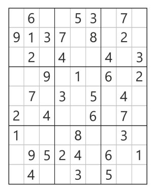 Klasik Sudoku. Beyaz arkaplanda numaraları olan ızgaralar, illüstrasyon