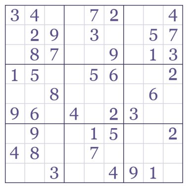 Klasik Sudoku. Beyaz arkaplanda numaraları olan ızgaralar, illüstrasyon