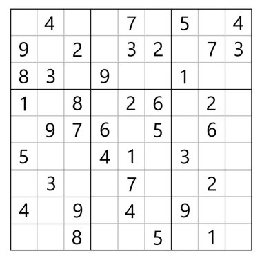 Klasik Sudoku. Beyaz arkaplanda numaraları olan ızgaralar, illüstrasyon