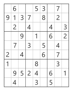 Klasik Sudoku. Beyaz arkaplanda numaraları olan ızgaralar, illüstrasyon
