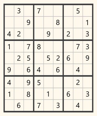 Klasik Sudoku. Beyaz arkaplanda numaraları olan ızgaralar, illüstrasyon
