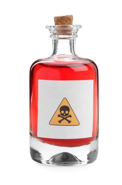 Glass Bottle Poison Warning Sign Isolated White — Stock Photo, Image