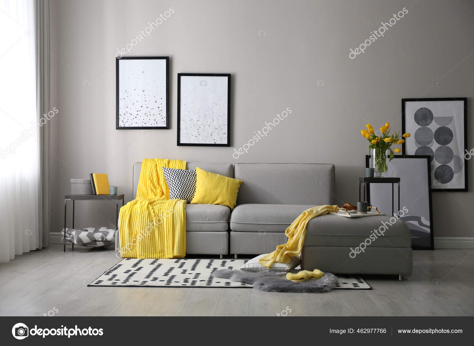 Stylish Living Room Interior Comfortable Sofa Interior Design Grey