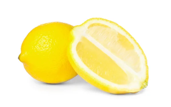 Färska Mogna Saftiga Citroner Vit Bakgrund — Stockfoto