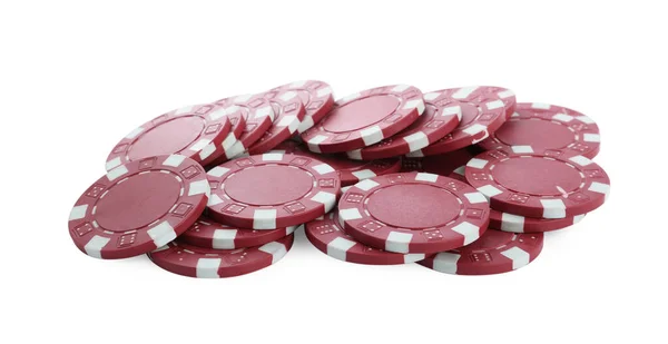 Beyaz Arka Planda Kumarhane Poker Fişleri Yığını — Stok fotoğraf