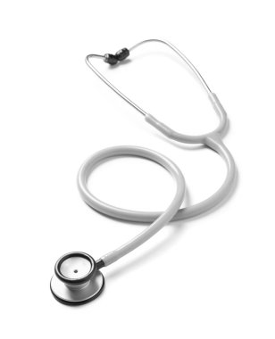 Beyaz arka planda modern steteskop. Tıbbi aygıt