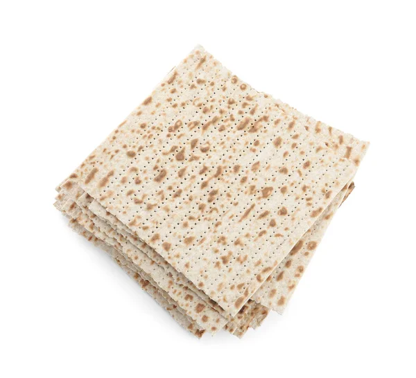 Påskmatzos Isolerade Vit Ovanifrån Pesach Firande — Stockfoto