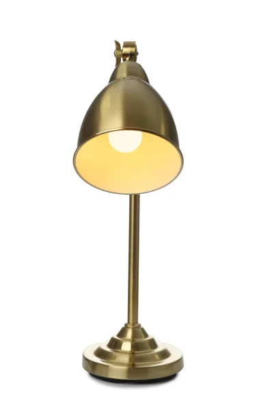 Lampe Table Dorée Élégante Isolée Sur Blanc — Photo