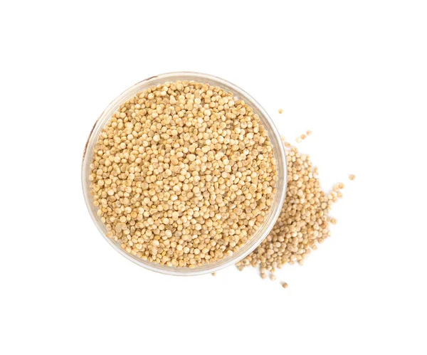 Skål Med Quinoa Vit Bakgrund Ovanifrån — Stockfoto