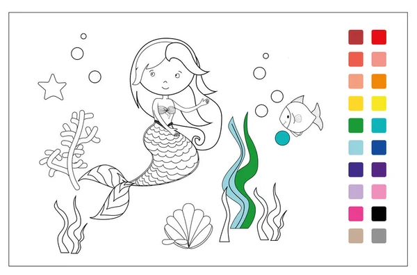 Beautiful Mermaid Underwater World White Background Illustration Coloring Page — Stock Photo, Image