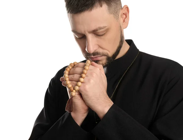 Priest Beads Praying White Background — Stock Photo, Image