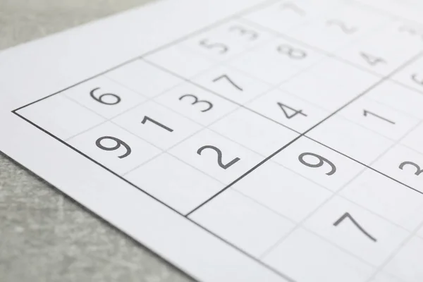Sudoku Puzzle Grey Table Closeup View — Stock Photo, Image