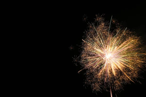 Belo Fogo Artifício Brilhante Iluminando Céu Noturno Espaço Para Texto — Fotografia de Stock