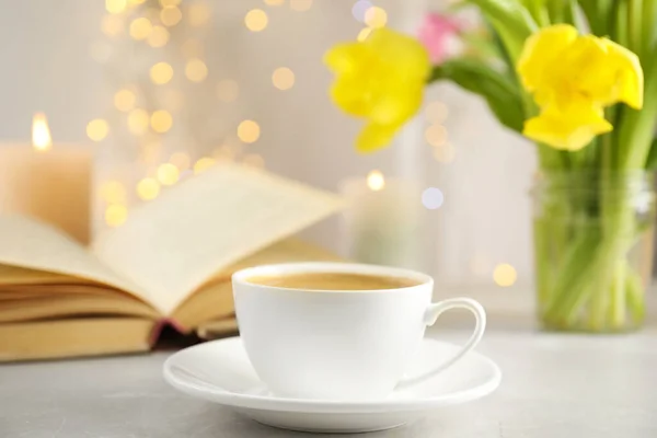 Kopje Aromatische Koffie Witte Tafel — Stockfoto