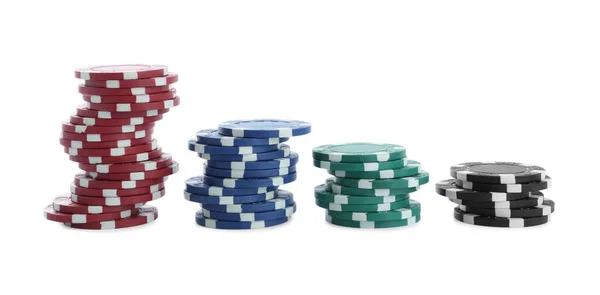 Stacks Casino Poker Chips White Background — Stock Photo, Image