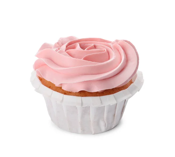 Baby Shower Cupcake Con Crema Rosa Isolata Bianco — Foto Stock