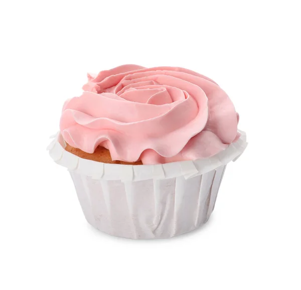 Bebé Ducha Cupcake Con Crema Rosa Aislado Blanco — Foto de Stock