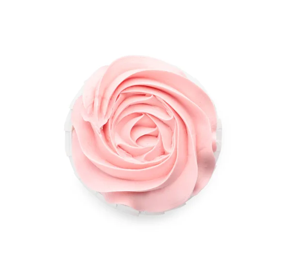 Cupcake Chá Bebê Com Creme Rosa Isolado Branco Vista Superior — Fotografia de Stock