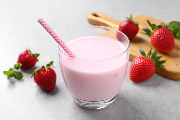 Delicious Strawberry Drink Light Grey Table — Stock Photo, Image