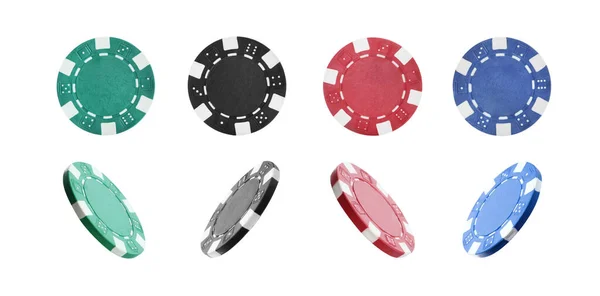 Set Different Casino Chips White Background Banner Design — Stock Photo, Image