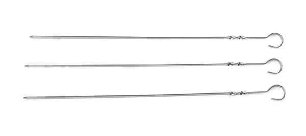 Metal Skewers White Background Top View Barbecue Utensil — Stock Photo, Image