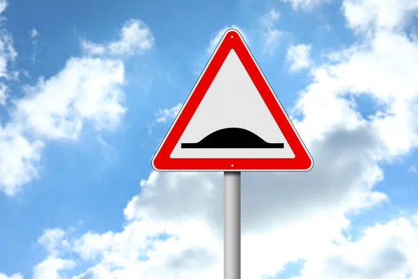 Road Sign Speed Bump Outdoors Blue Sky — Stock Photo, Image