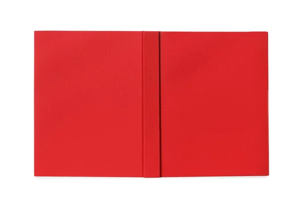 Livre Ouvert Avec Couverture Rouge Sur Fond Blanc — Photo