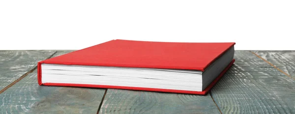 Libro Con Cubierta Roja Sobre Mesa Madera Sobre Fondo Blanco —  Fotos de Stock