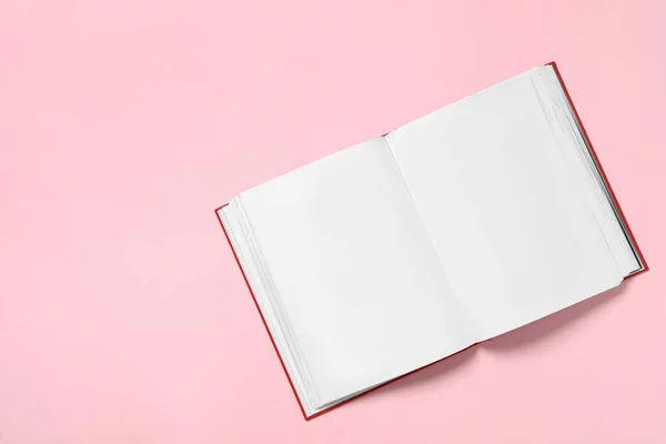 Open Book Blank Pages Pink Background Top View Space Text — 스톡 사진