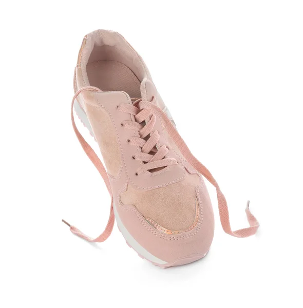 Stylish Pink Sneaker Shoelaces White Background — 스톡 사진