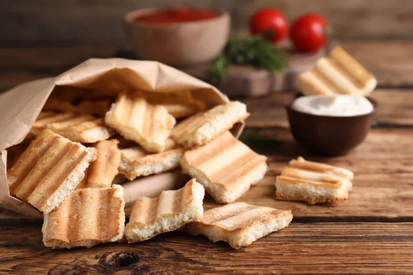 Delicious Pita Chips Wooden Table Closeup — Stock Photo, Image