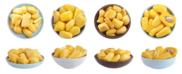 Köstliche Exotische Jackfruchtzwiebeln Auf Weißem Hintergrund Banner Design — Stockfoto