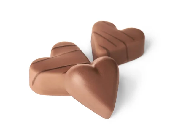 Saborosos Doces Chocolate Forma Coração Fundo Branco Celebração Dia Dos — Fotografia de Stock