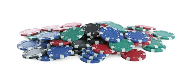 Pile Casino Poker Chips White Background — Stock Photo, Image