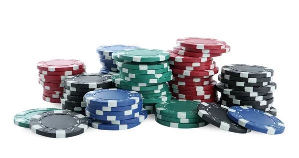 Casino Fichas Sobre Fondo Blanco Poker Juego —  Fotos de Stock