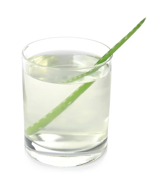 Fresh Aloe Drink Leaf Glass Isolated White — Stock Photo, Image