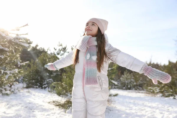 Söt Liten Flicka Utomhus Vinterdagen Julsemester — Stockfoto
