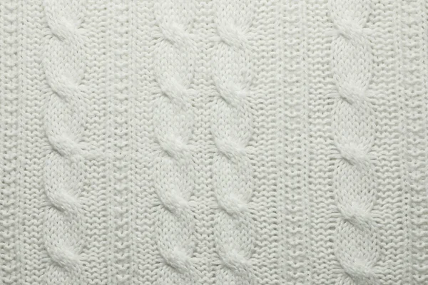 Gebreide Witte Wollen Stof Als Achtergrond Bovenaanzicht — Stockfoto